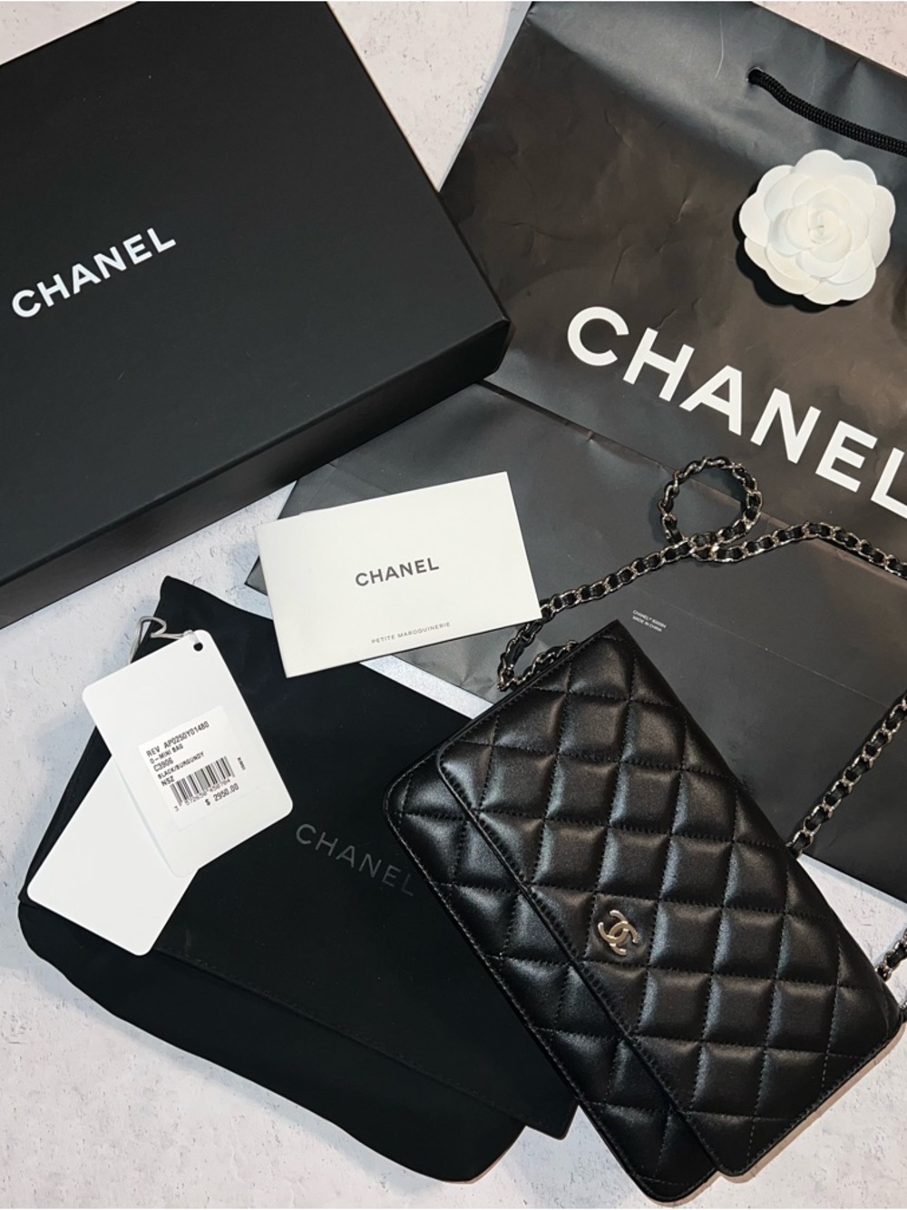 CHANEL Black Caviar Wallet On Chain WOC Siliver Hardware